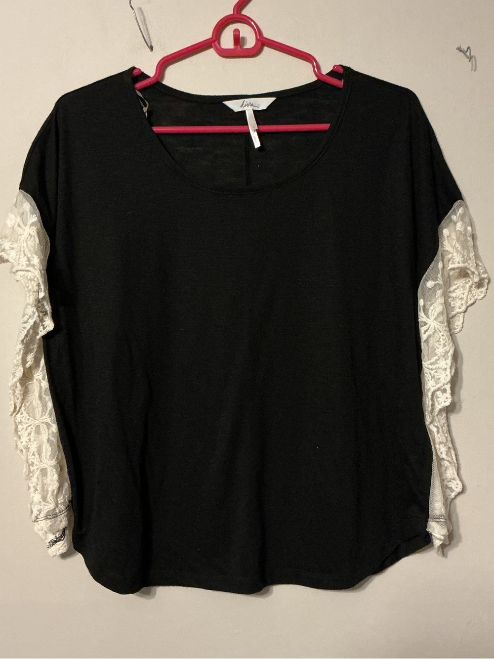 Kirra Black Top with Cream Lace Sleeves